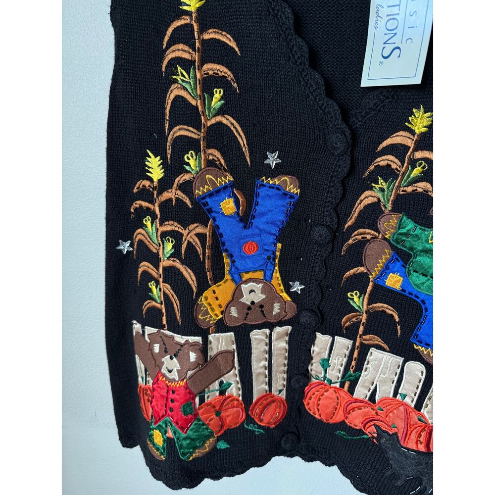 Vintage 90s Halloween Sweater Vest Grumpy Bears Pumpkins NWT XL - Picture 3 of 8